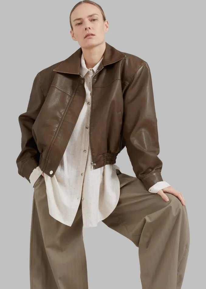 The Frankie Shop Jaden Faux Leather Bomber 8211 Brown Shop Outerwear