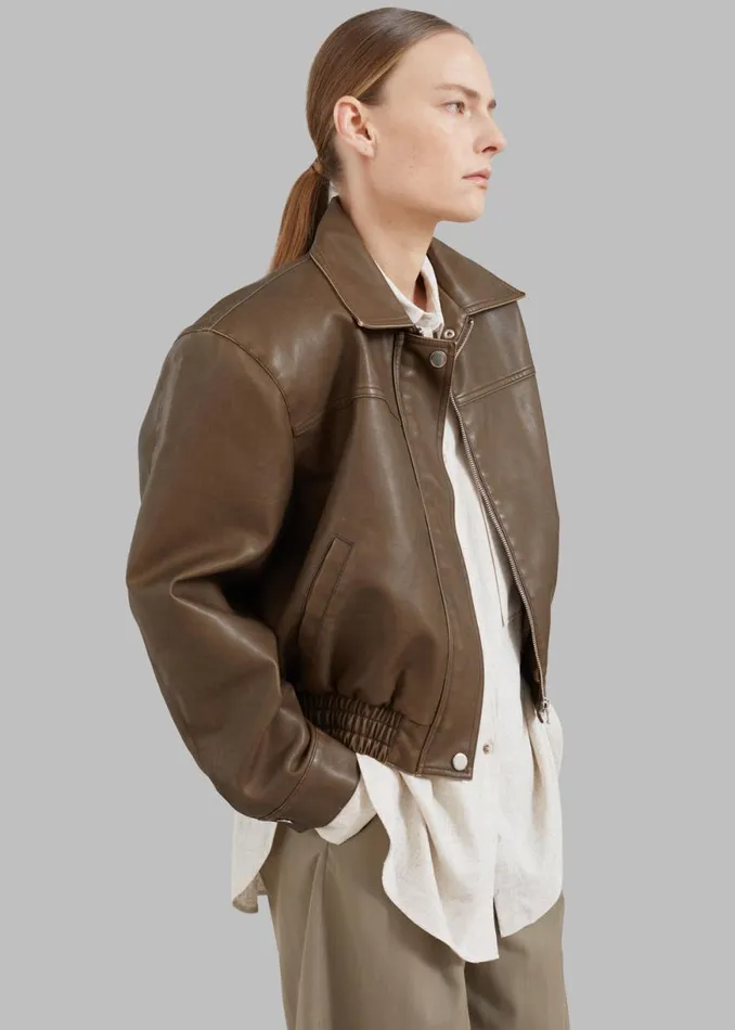 The Frankie Shop Jaden Faux Leather Bomber 8211 Brown Shop Outerwear