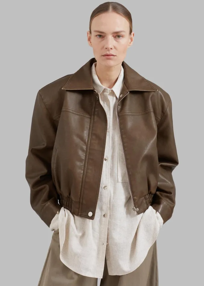 The Frankie Shop Jaden Faux Leather Bomber 8211 Brown Shop Outerwear