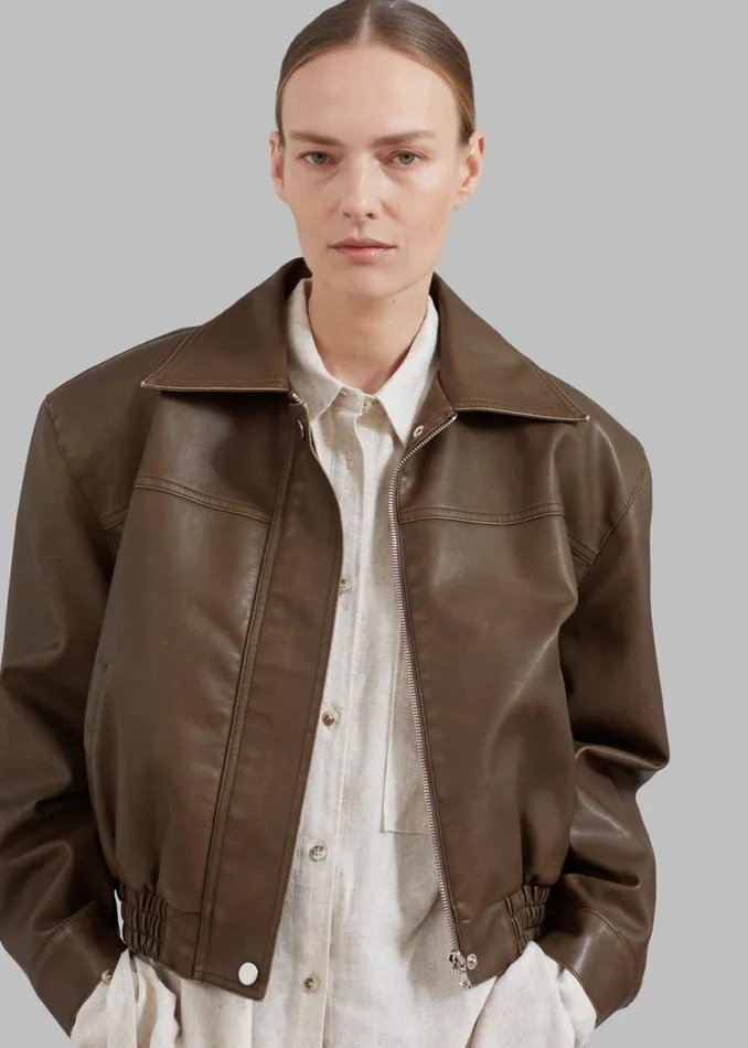 The Frankie Shop Jaden Faux Leather Bomber 8211 Brown Shop Outerwear