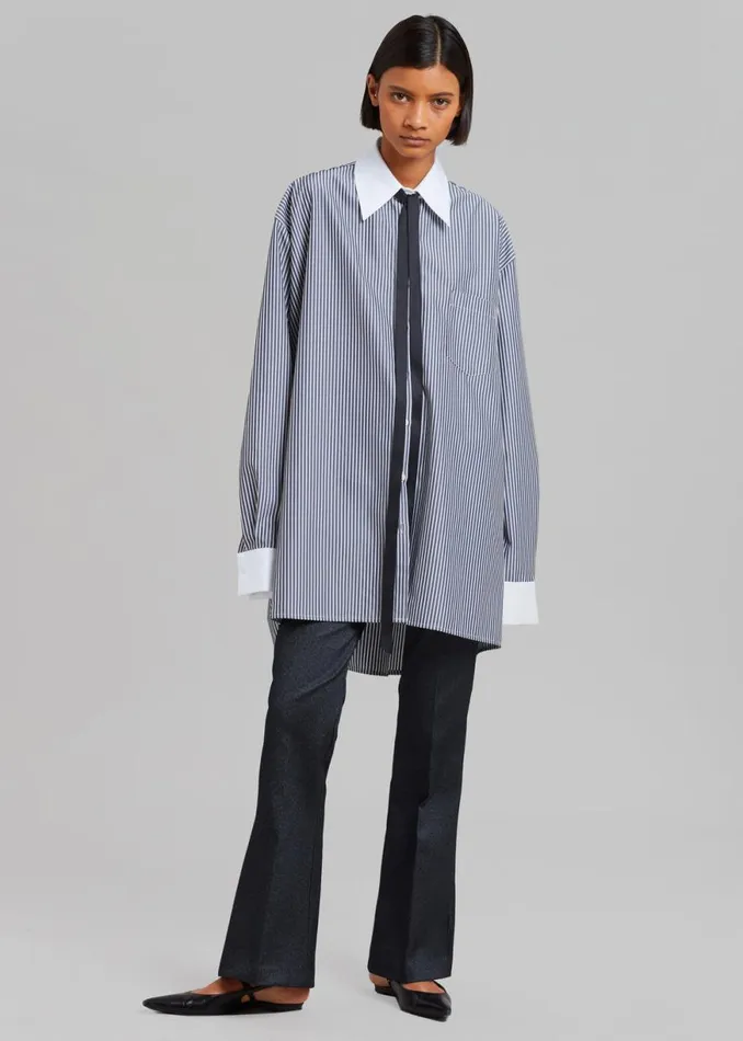 The Frankie Shop Jany TieNeck Shirt 8211 Black Stripe Shop Tops