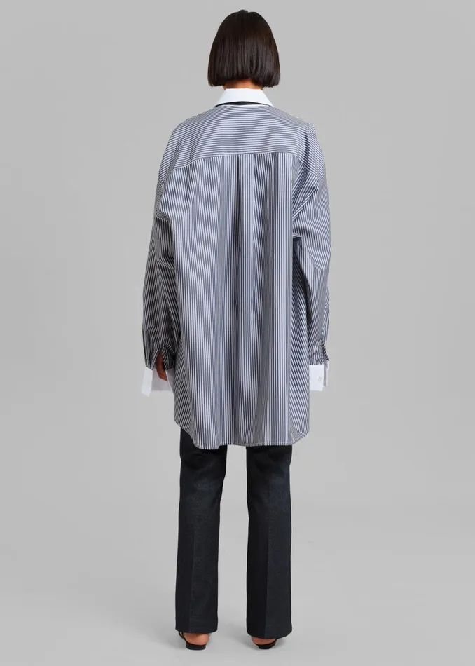 The Frankie Shop Jany TieNeck Shirt 8211 Black Stripe Shop Tops