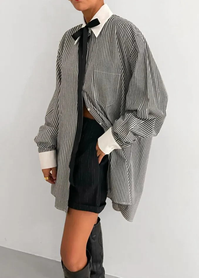 The Frankie Shop Jany TieNeck Shirt 8211 Black Stripe Shop Tops