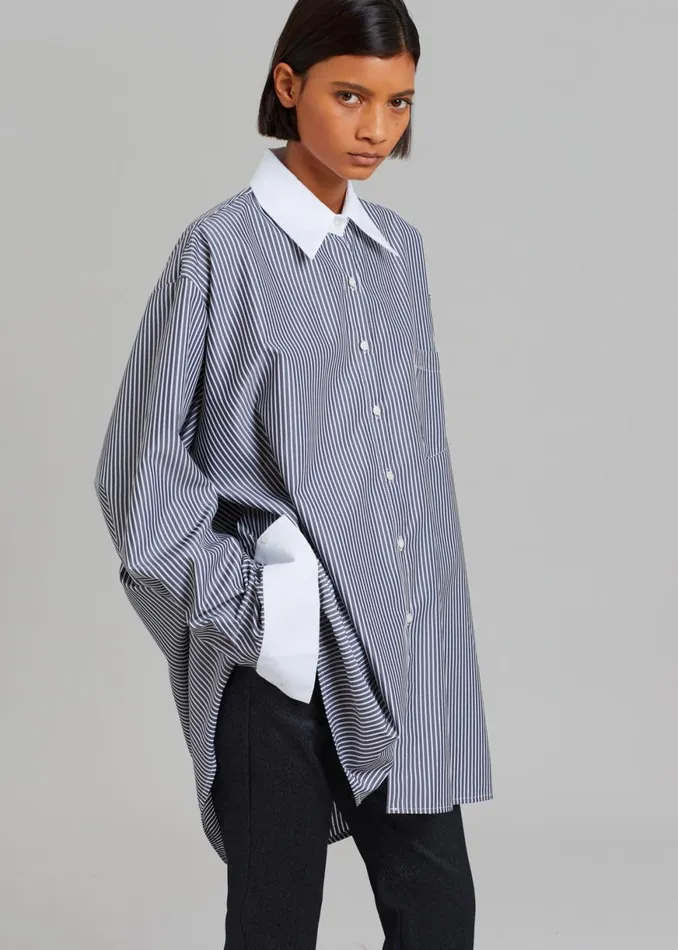 The Frankie Shop Jany TieNeck Shirt 8211 Black Stripe Shop Tops