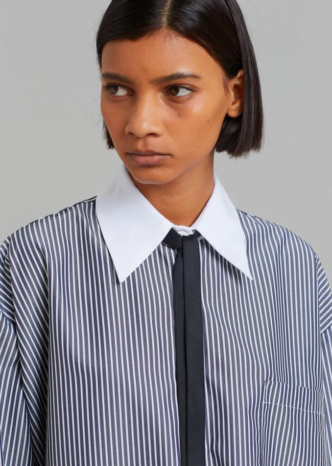 The Frankie Shop Jany TieNeck Shirt 8211 Black Stripe Shop Tops