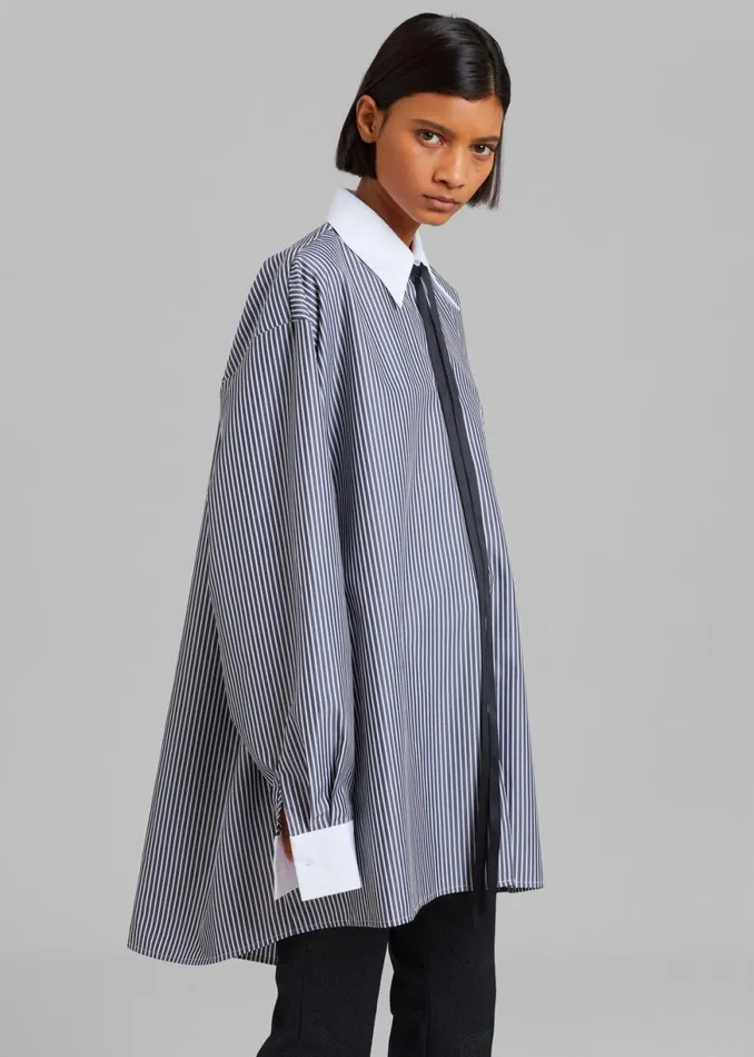 The Frankie Shop Jany TieNeck Shirt 8211 Black Stripe Shop Tops