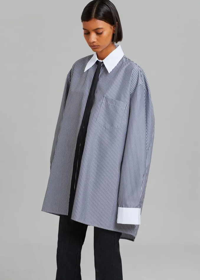 The Frankie Shop Jany TieNeck Shirt 8211 Black Stripe Shop Tops