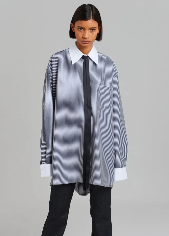 The Frankie Shop Jany TieNeck Shirt 8211 Black Stripe Shop Tops