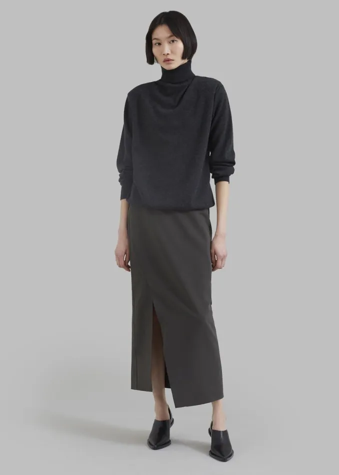 The Frankie Shop Joy Side Slit Midi Skirt 8211 Charcoal Shop Clothing