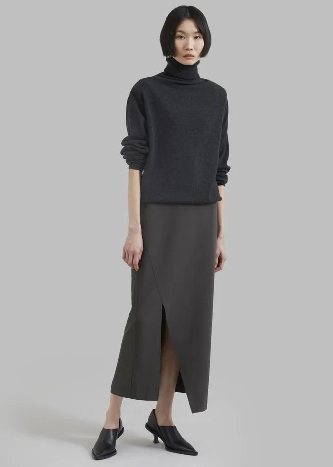 The Frankie Shop Joy Side Slit Midi Skirt 8211 Charcoal Shop Clothing