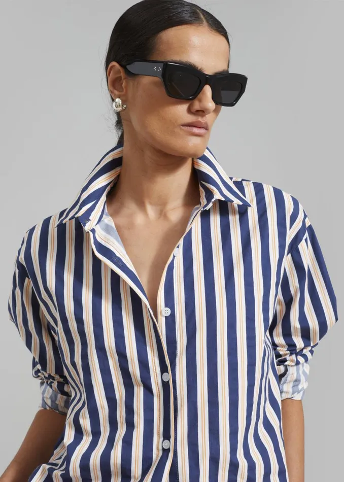 The Frankie Shop Juno Cotton Shirt 8211 Navy Stripe Shop Tops