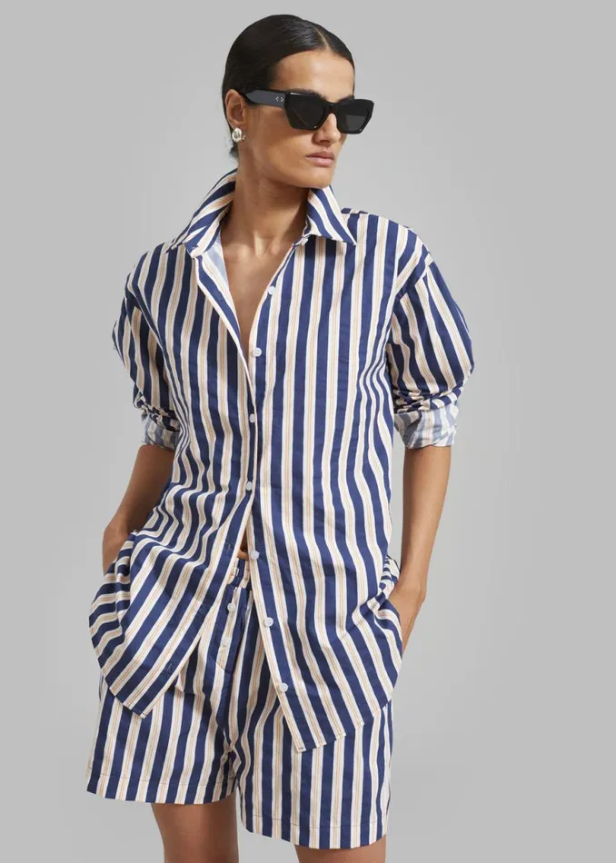 The Frankie Shop Juno Cotton Shirt 8211 Navy Stripe Shop Tops