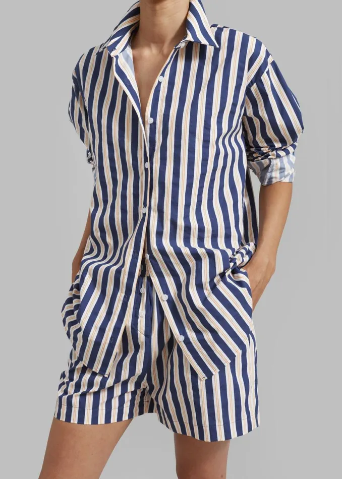 The Frankie Shop Juno Cotton Shirt 8211 Navy Stripe Shop Tops