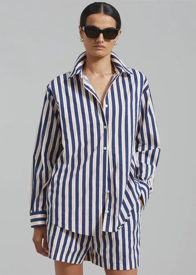 The Frankie Shop Juno Cotton Shirt 8211 Navy Stripe Shop Tops