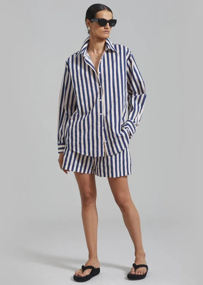 The Frankie Shop Juno Cotton Shirt 8211 Navy Stripe Shop Tops