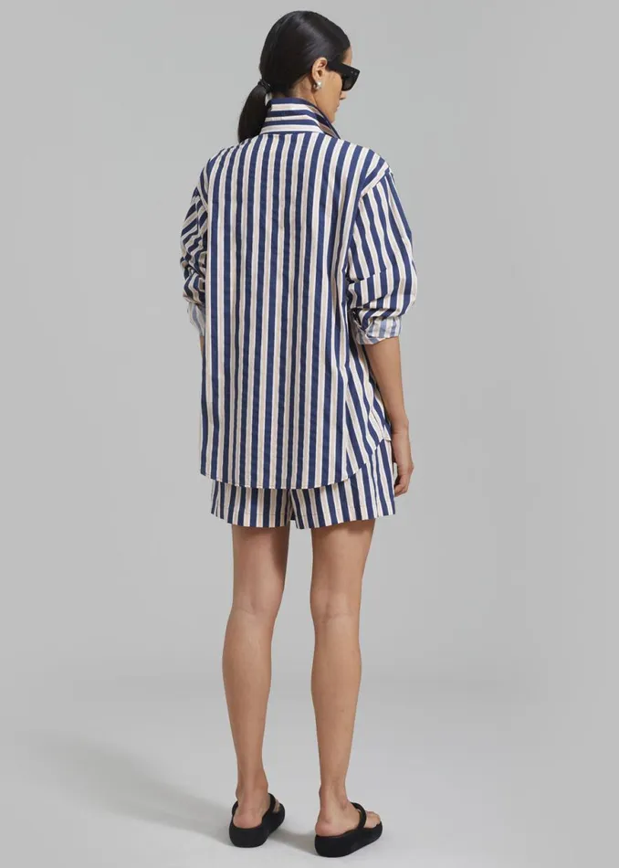 The Frankie Shop Juno Cotton Shirt 8211 Navy Stripe Shop Tops