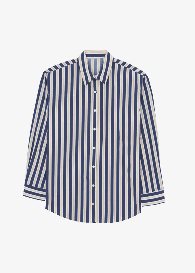 The Frankie Shop Juno Cotton Shirt 8211 Navy Stripe Shop Tops