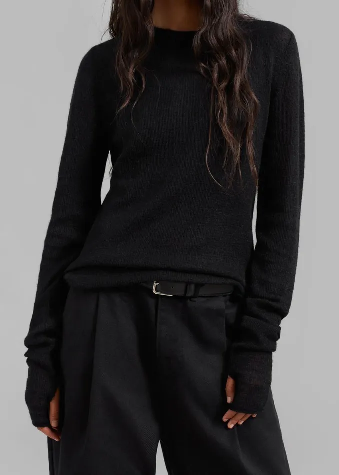 The Frankie Shop Low Classic Sleek Mohair Knit Top 8211 Black Shop Clothing