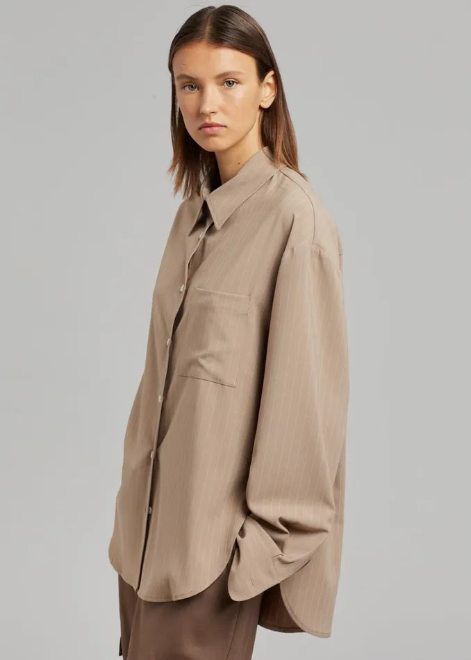 The Frankie Shop Lui Fluid Pinstripe Shirt 8211 Camel Shop Tops