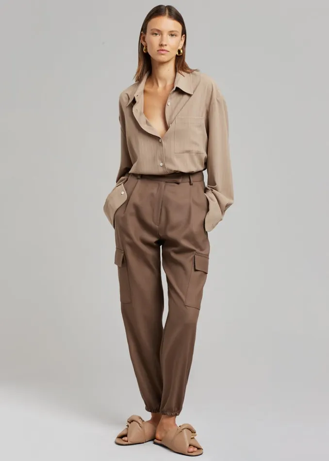 The Frankie Shop Lui Fluid Pinstripe Shirt 8211 Camel Shop Tops