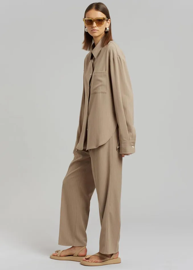 The Frankie Shop Lui Fluid Pinstripe Shirt 8211 Camel Shop Tops