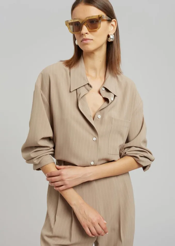 The Frankie Shop Lui Fluid Pinstripe Shirt 8211 Camel Shop Tops
