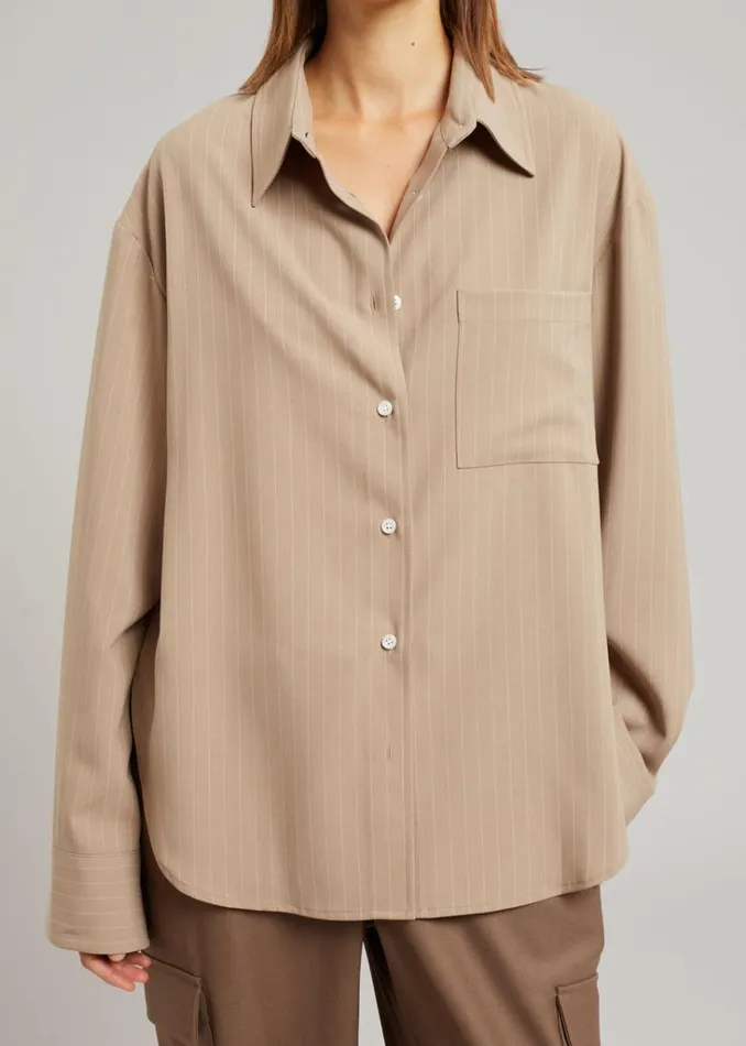 The Frankie Shop Lui Fluid Pinstripe Shirt 8211 Camel Shop Tops
