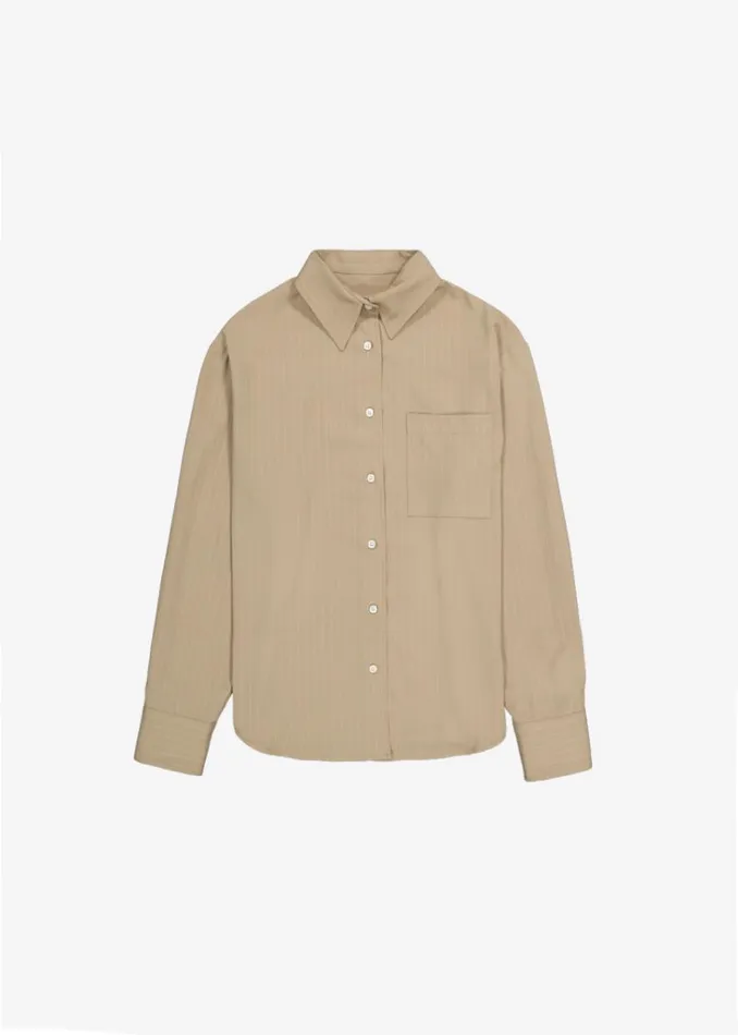 The Frankie Shop Lui Fluid Pinstripe Shirt 8211 Camel Shop Tops