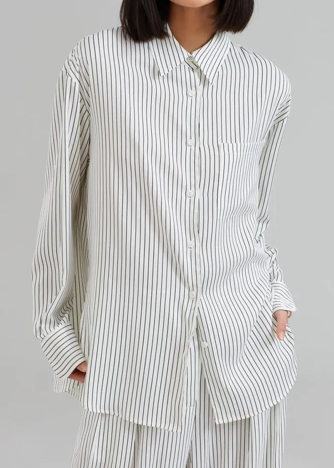 The Frankie Shop Lui Satin Shirt 8211 White Pinstripe Shop Tops