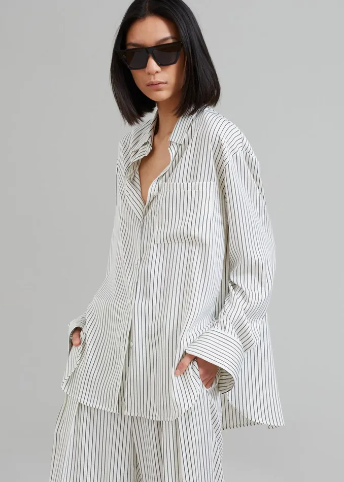 The Frankie Shop Lui Satin Shirt 8211 White Pinstripe Shop Tops