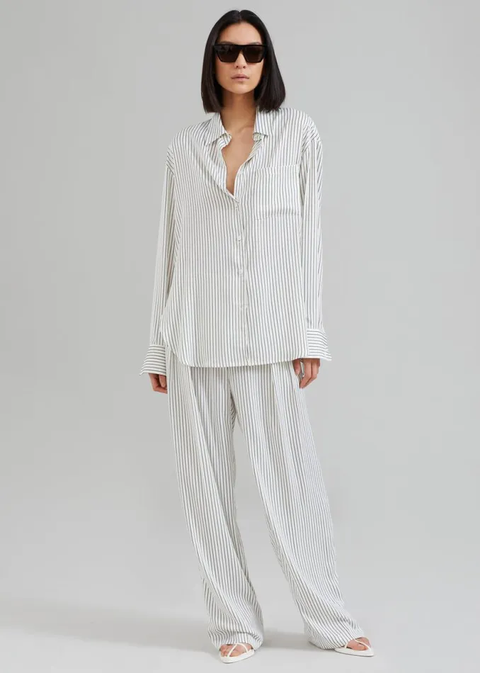 The Frankie Shop Lui Satin Shirt 8211 White Pinstripe Shop Tops