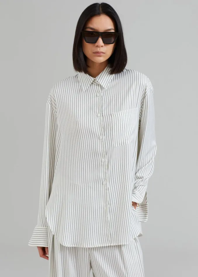 The Frankie Shop Lui Satin Shirt 8211 White Pinstripe Shop Tops