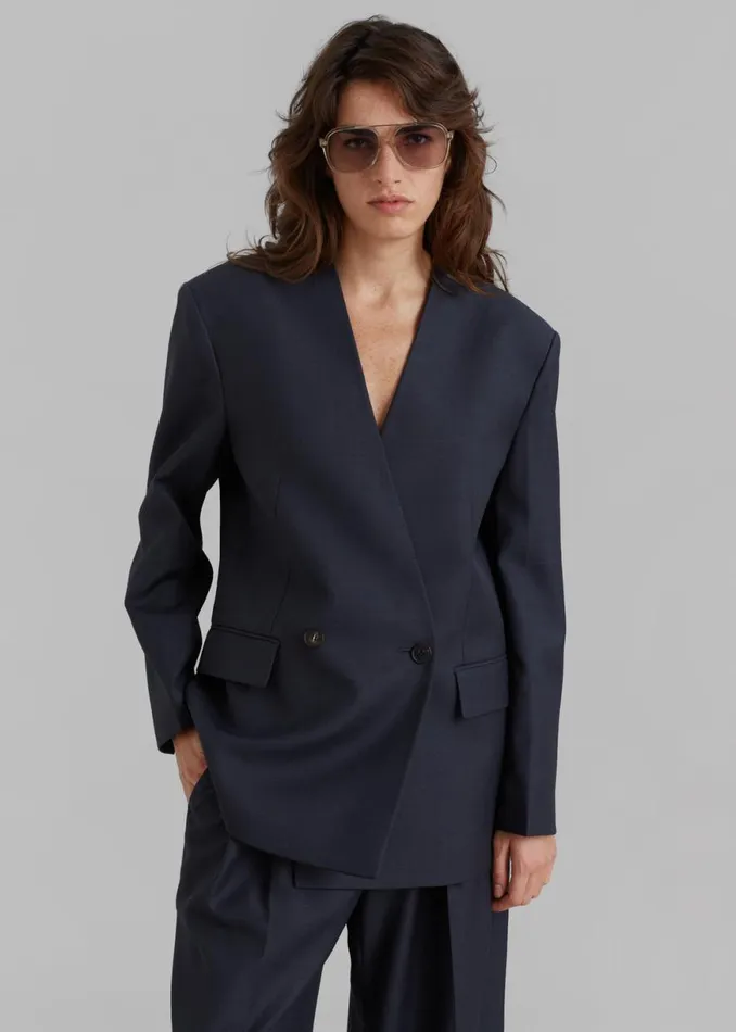 The Frankie Shop Lyxe Collarless Blazer 8211 Charcoal Shop Suits