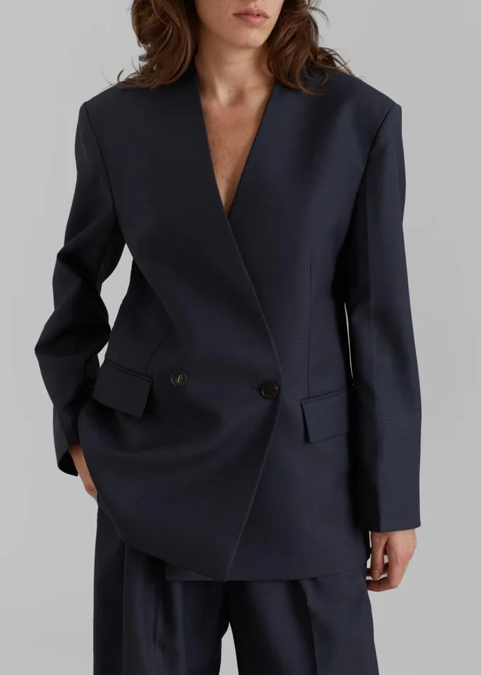 The Frankie Shop Lyxe Collarless Blazer 8211 Charcoal Shop Suits