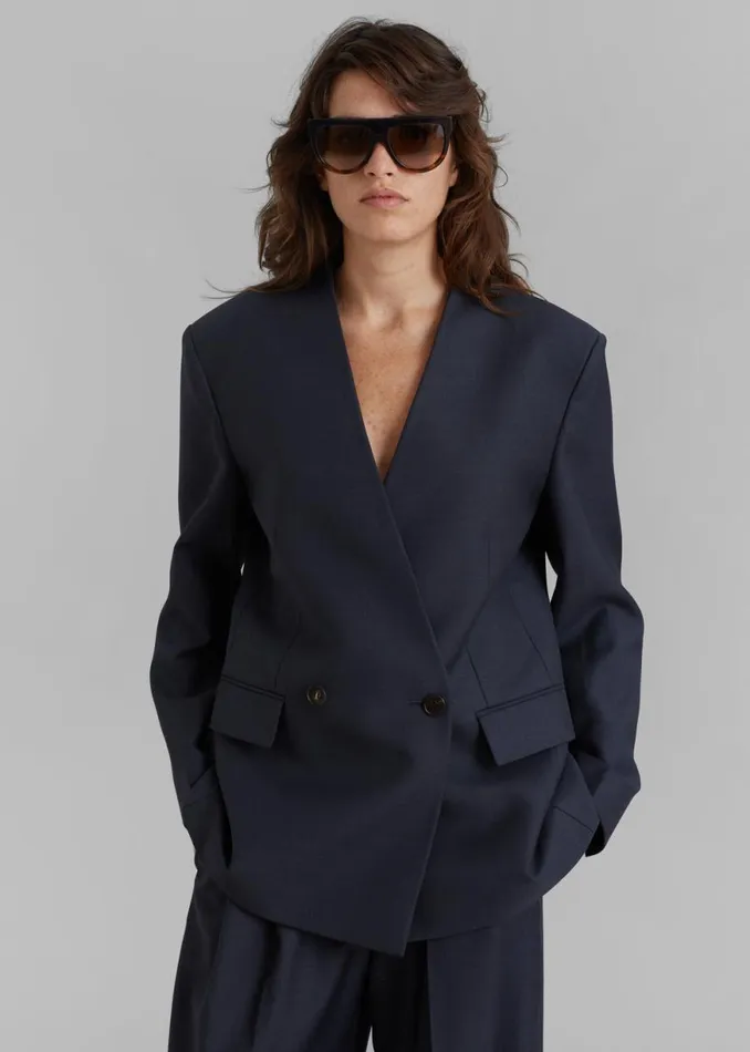 The Frankie Shop Lyxe Collarless Blazer 8211 Charcoal Shop Suits