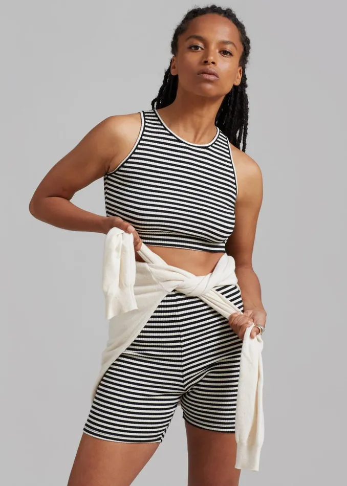 The Frankie Shop Martina Knit Tank Top 8211 Black Stripe Shop Tops