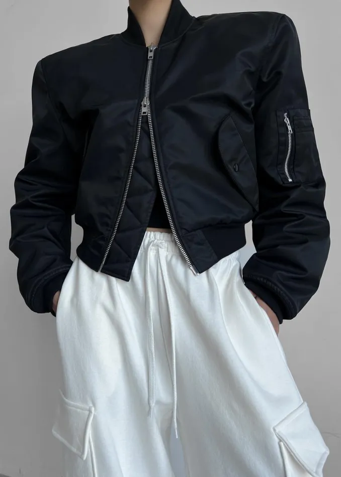The Frankie Shop Mati Cropped Padded Bomber 8211 Black Shop Outerwear