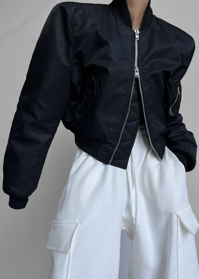 The Frankie Shop Mati Cropped Padded Bomber 8211 Black Shop Outerwear