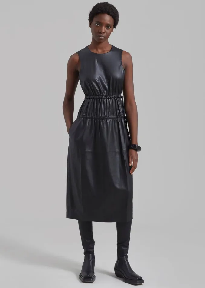 The Frankie Shop Proenza Schouler White Label Faux Leather Drawstring Dress 8211 Black Shop Clothing