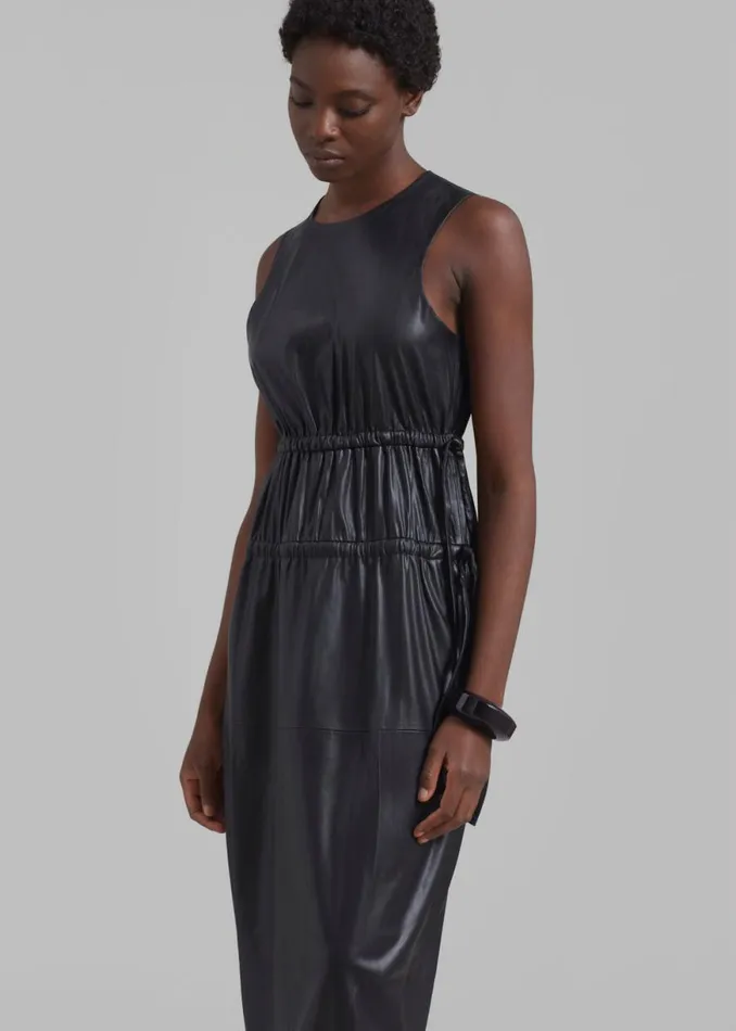 The Frankie Shop Proenza Schouler White Label Faux Leather Drawstring Dress 8211 Black Shop Clothing