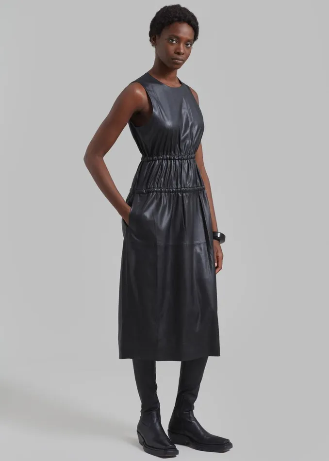 The Frankie Shop Proenza Schouler White Label Faux Leather Drawstring Dress 8211 Black Shop Clothing