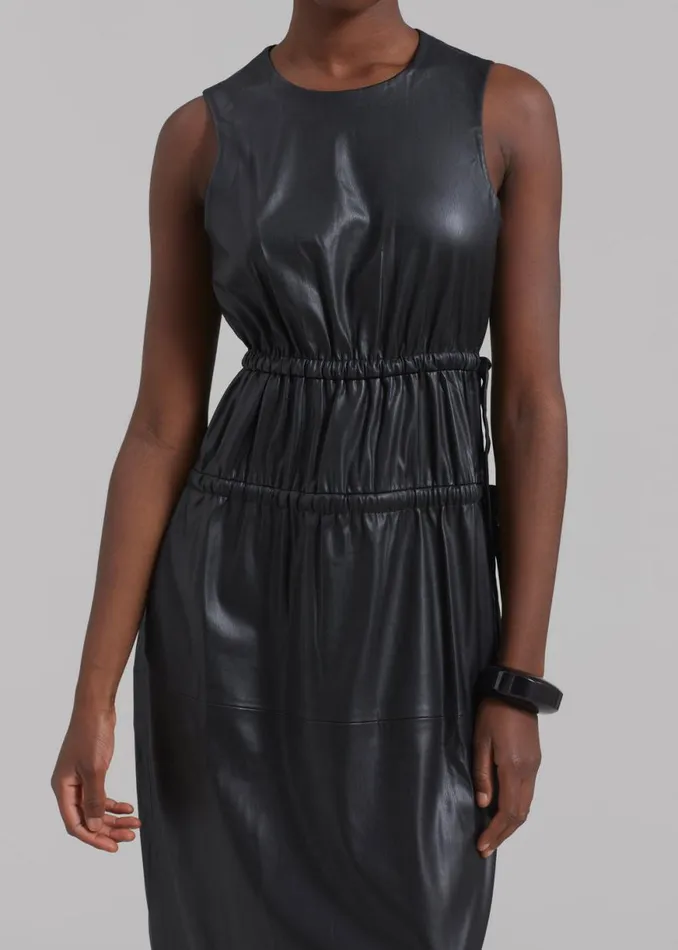 The Frankie Shop Proenza Schouler White Label Faux Leather Drawstring Dress 8211 Black Shop Clothing