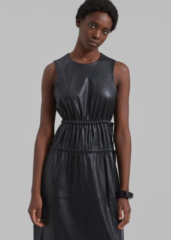 The Frankie Shop Proenza Schouler White Label Faux Leather Drawstring Dress 8211 Black Shop Clothing