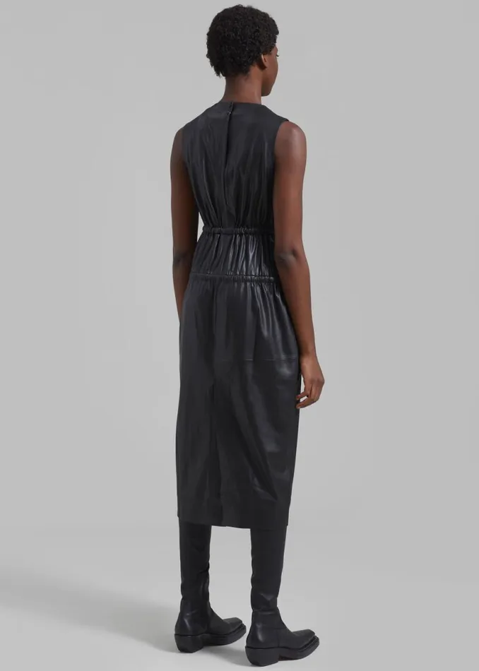 The Frankie Shop Proenza Schouler White Label Faux Leather Drawstring Dress 8211 Black Shop Clothing