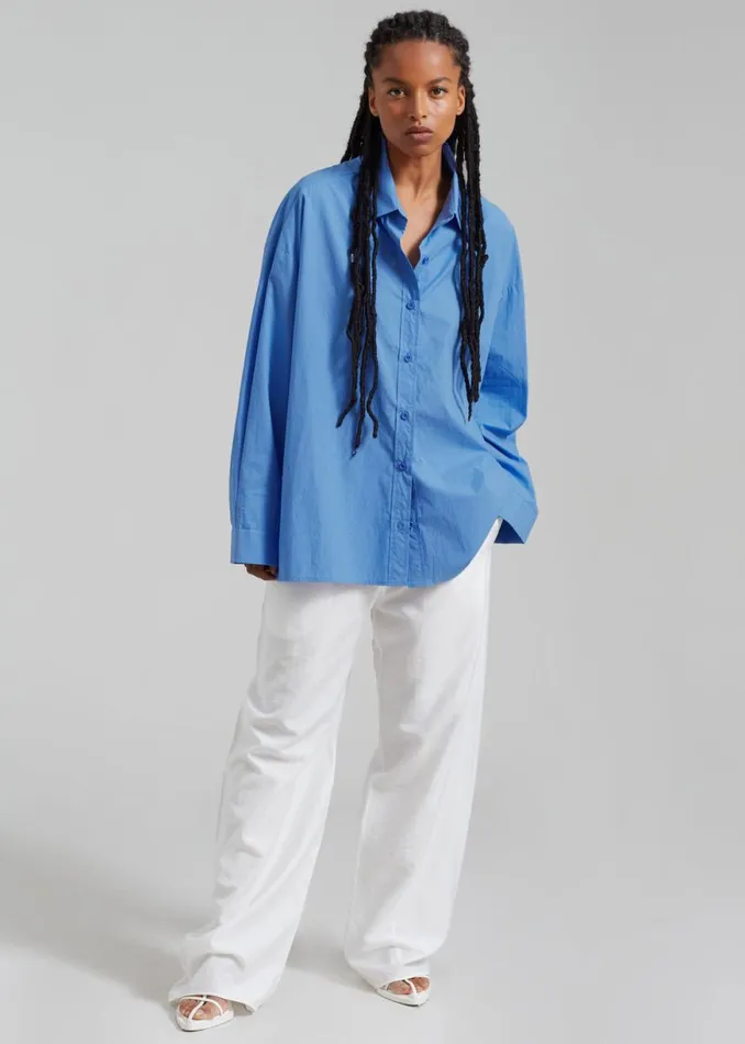 The Frankie Shop Raiz Open Back Oversized Shirt 8211 Blue Shop Tops