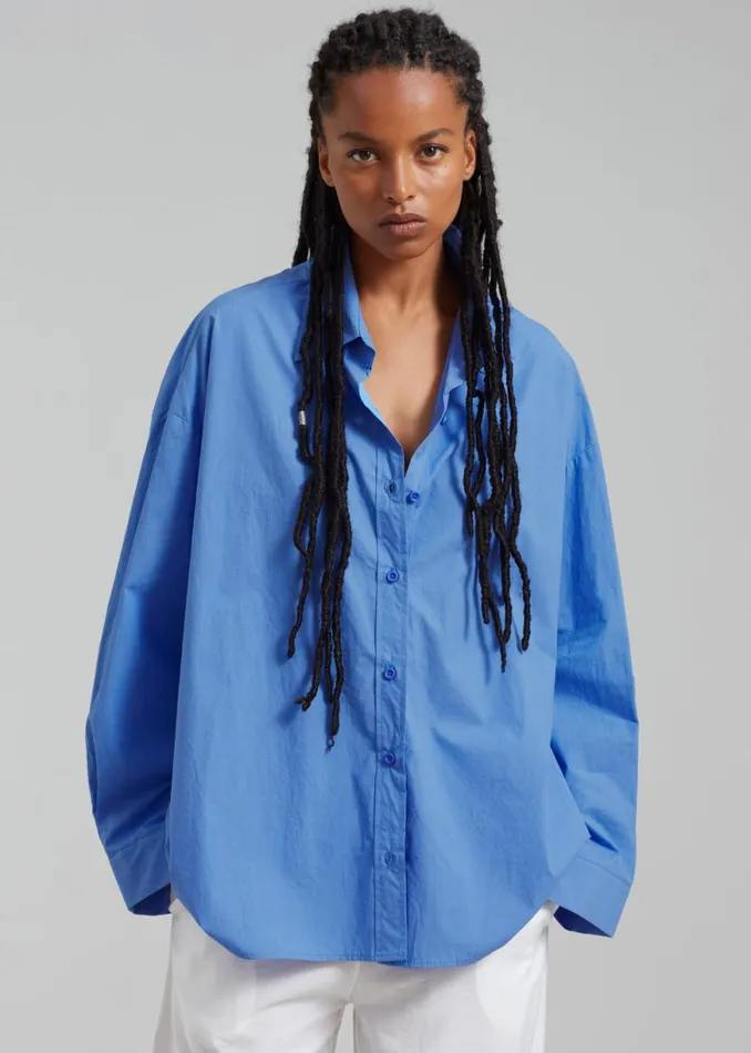 The Frankie Shop Raiz Open Back Oversized Shirt 8211 Blue Shop Tops