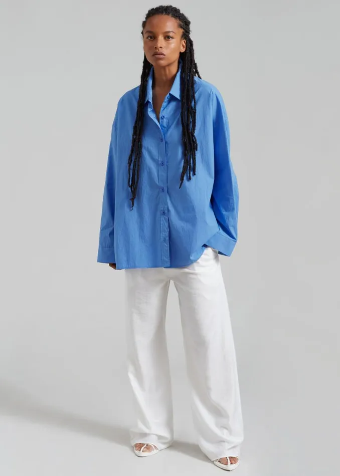 The Frankie Shop Raiz Open Back Oversized Shirt 8211 Blue Shop Tops