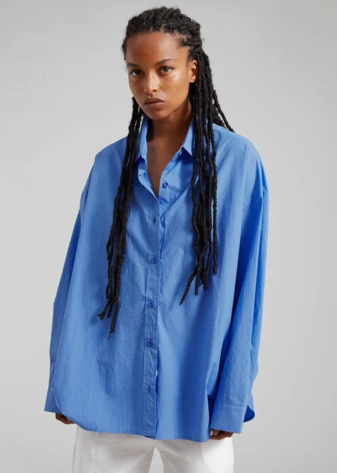 The Frankie Shop Raiz Open Back Oversized Shirt 8211 Blue Shop Tops