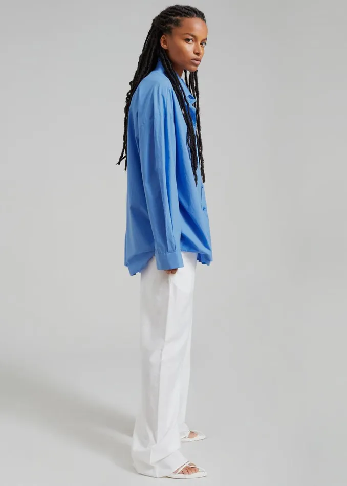 The Frankie Shop Raiz Open Back Oversized Shirt 8211 Blue Shop Tops