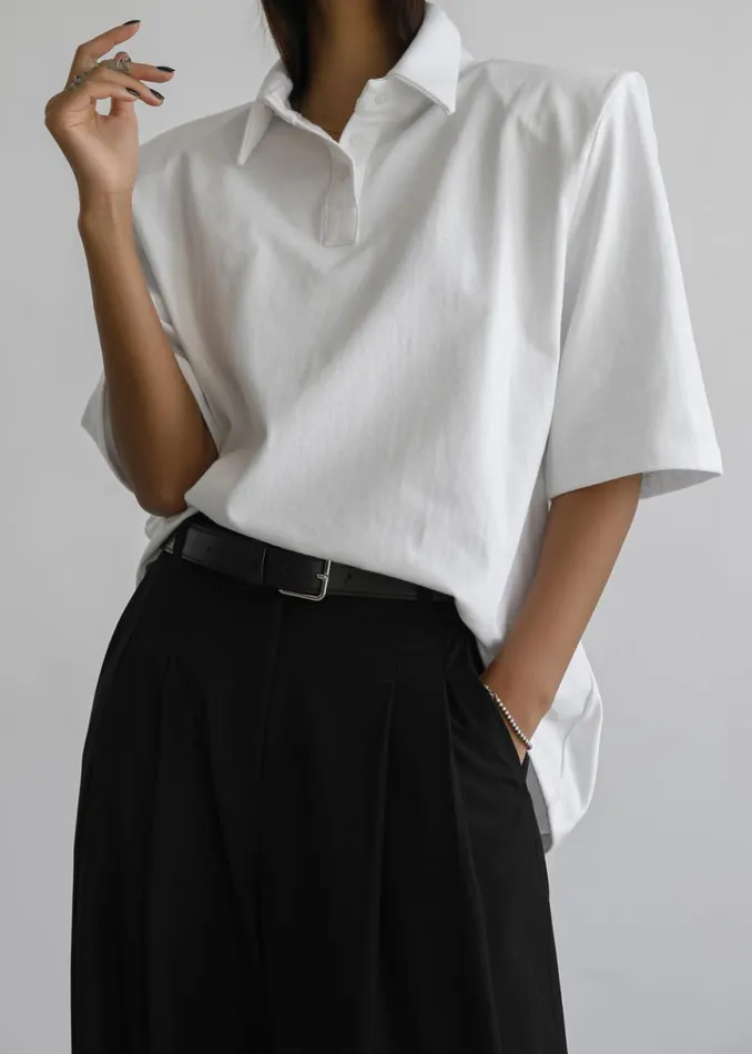 The Frankie Shop Rane Padded Shoulder Polo 8211 White Shop Tops